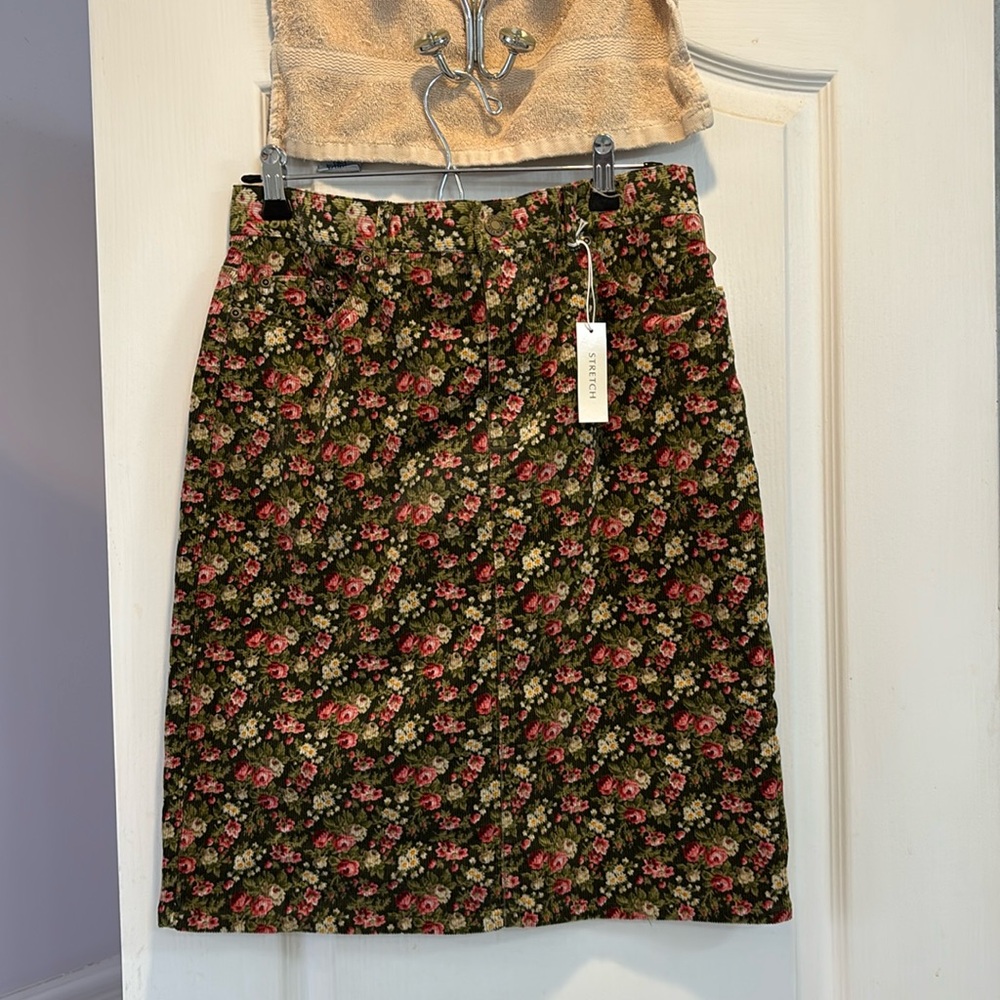 NWT Floral Corduroy Skirt.